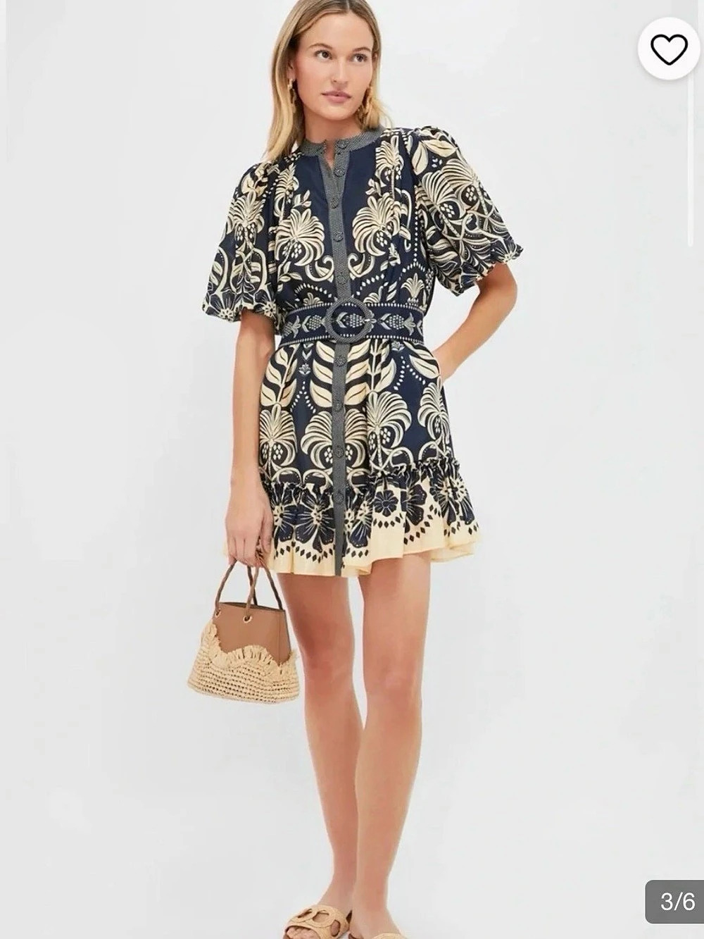 Farm Rio Floral Mini Dress in Blue & Cream Like New - Picture 3 of 9
